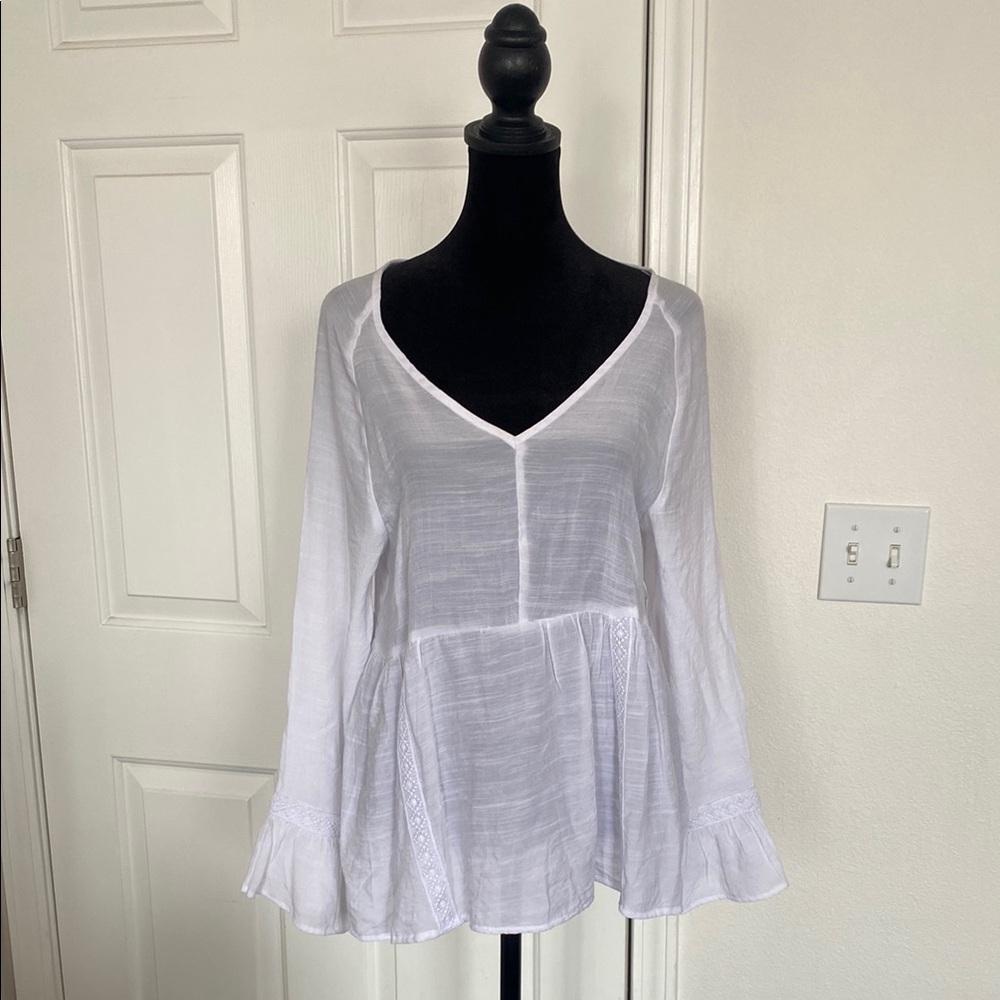 Counterparts White Peplum Blouse with Bell Sleeves